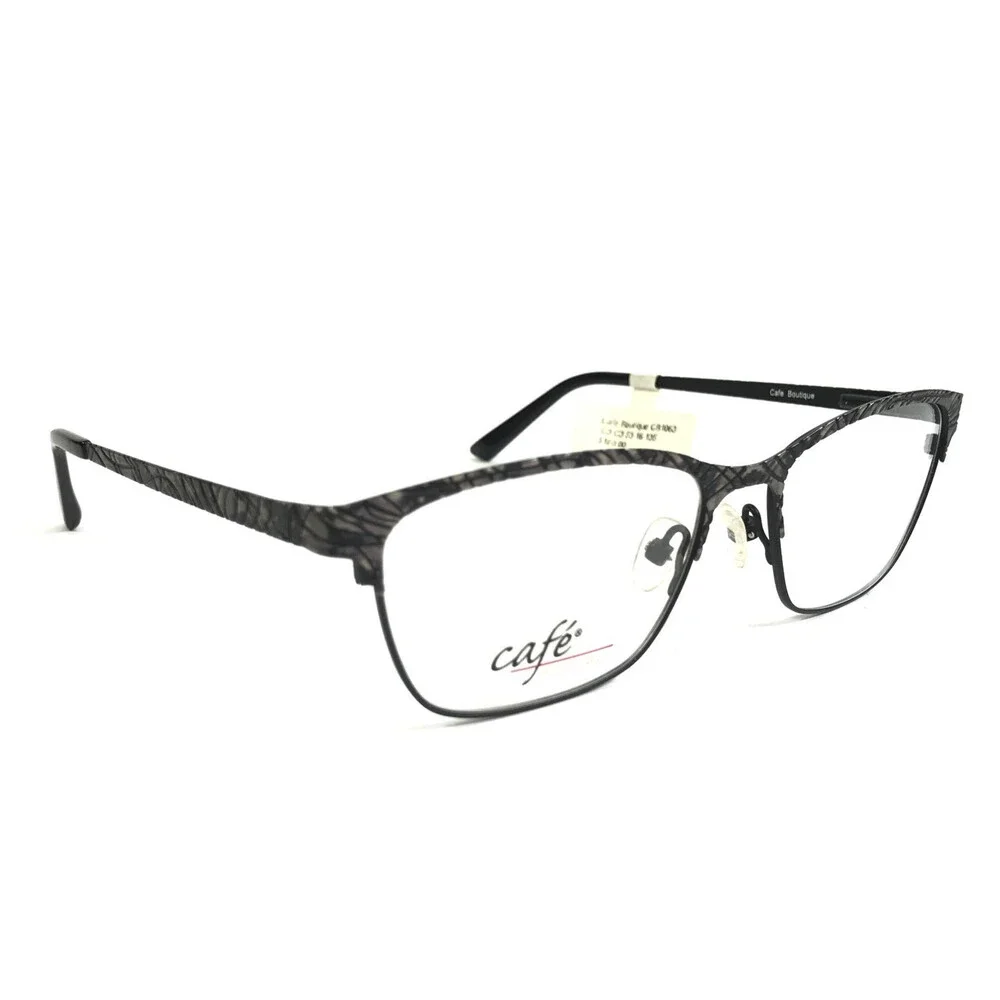 Cafe Boutique Eyeglasses Frames CB1063 C3 Black Gray Checkered Cat Eye 53-16-135